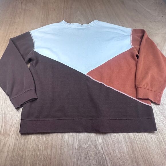 She + Sky Women’s M Colorblock Sweatshirt Brown Rust Cream Pullover - Picture 2 of 5